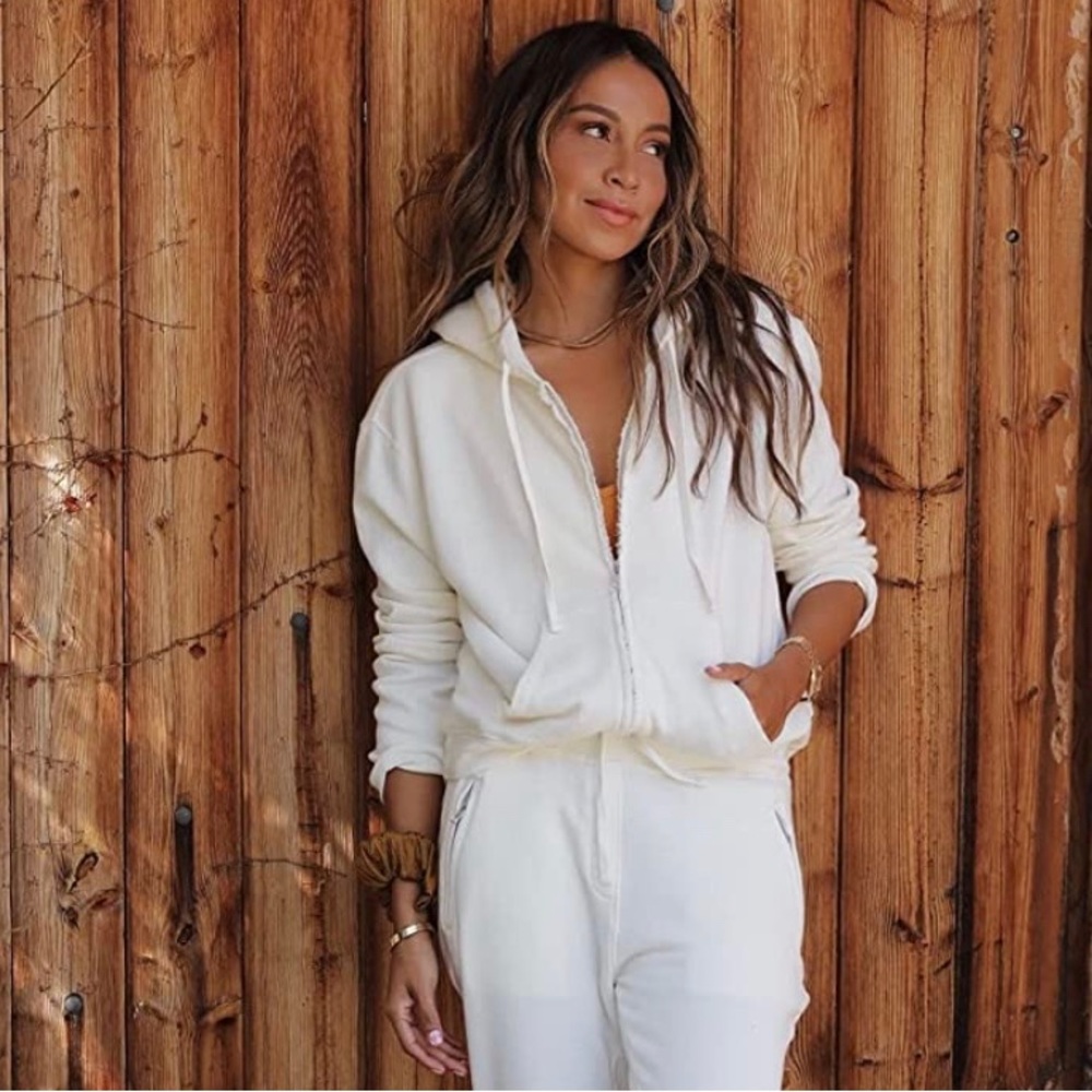 NWT Bandier x Sincerely Jules The Juniper Zip Up Hoodie Cream